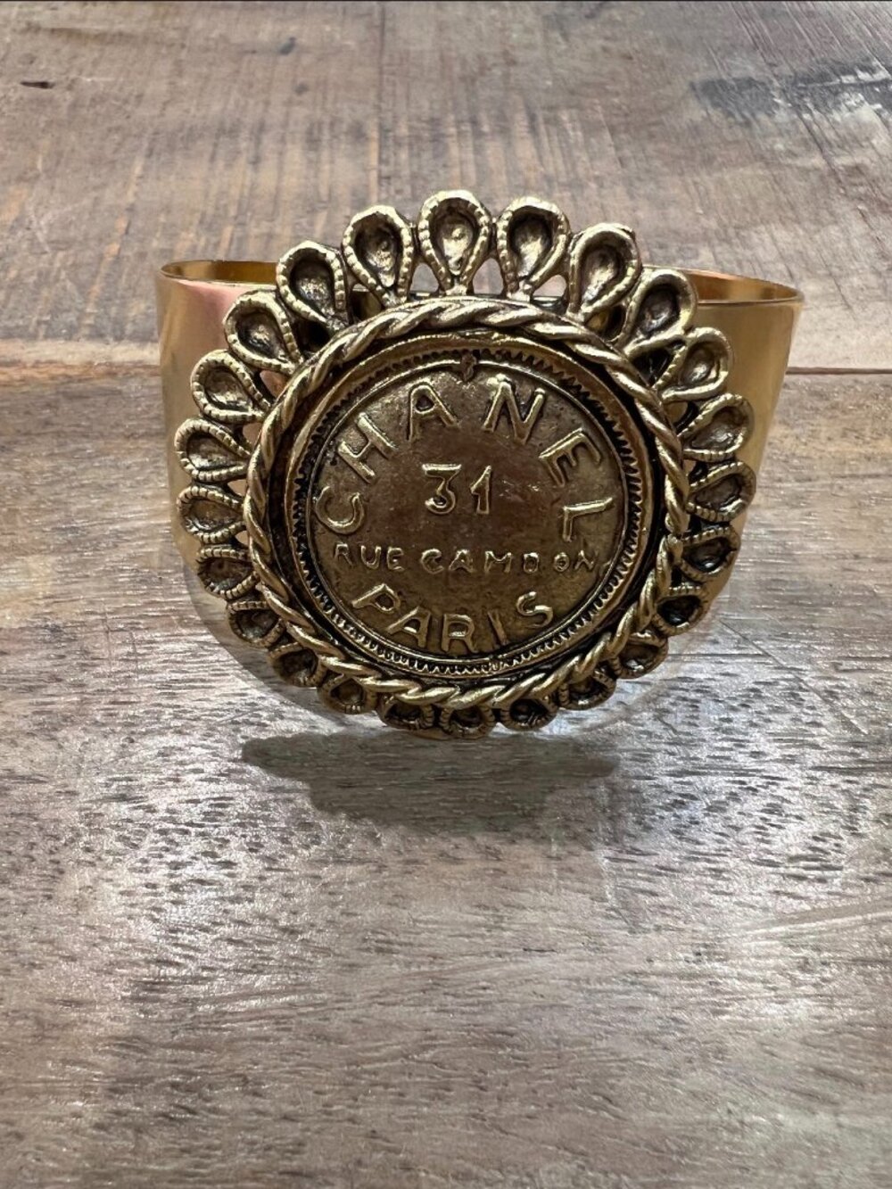 YOCHI Gold Tone Designer Inspired Adjustable Cuff Bracelet